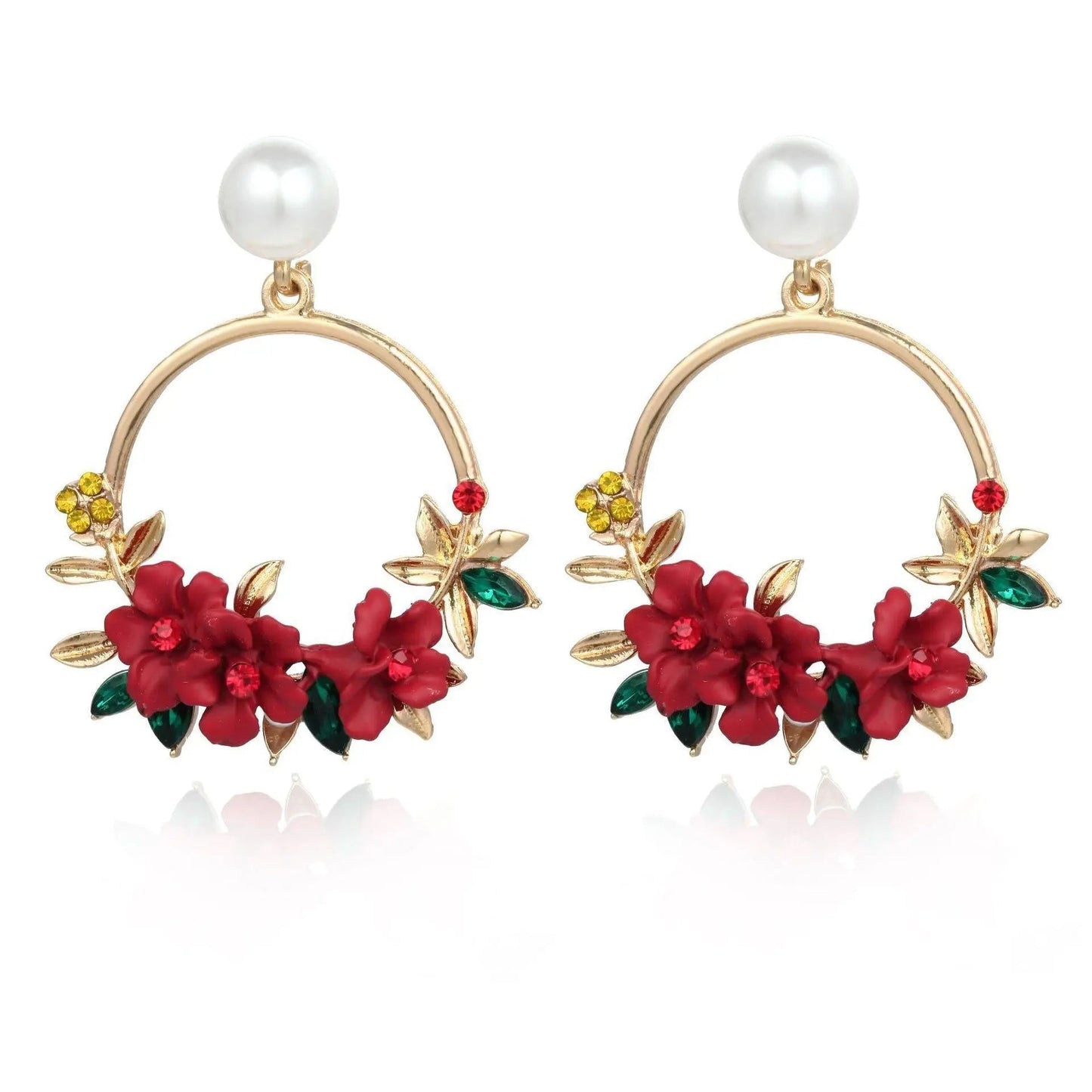 Gold Flower and Pearl Earrings Claire
