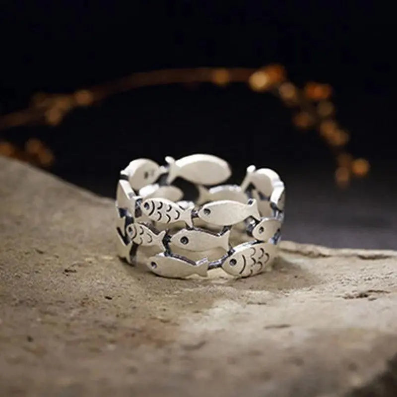 Silver Fish Ring Unique Joyas