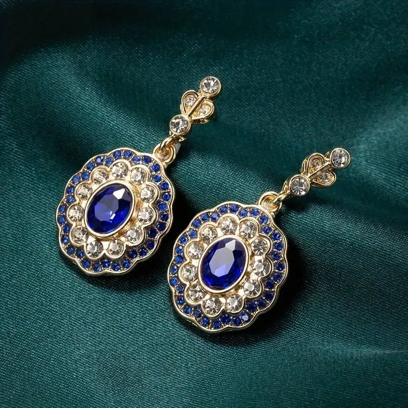 Vintage Blue Crystal Mandala Earrings Unique Joyas