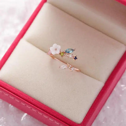 Adjustable Ring Wildflower with Gold Gemstones Unique Joyas