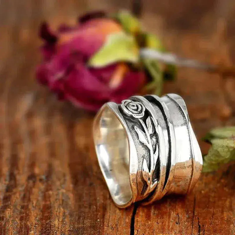 Vintage Silver Flower Ring Unique Joyas