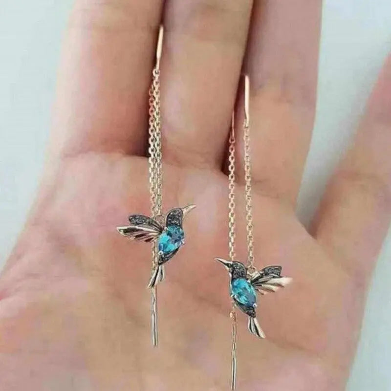 Earrings with Hummingbird Enamel and Zirconias Unique Joyas