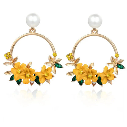 Gold Flower and Pearl Earrings Claire