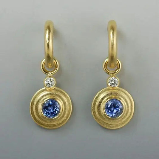 Gold-plated vintage earrings with blue zirconia inlay Unique Joyas