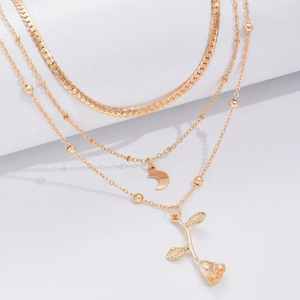 Golden Rose Pendant Necklace Unique Joyas