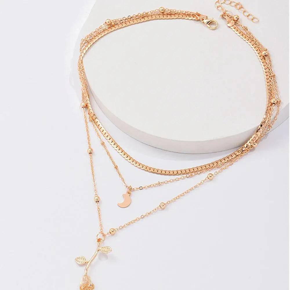Golden Rose Pendant Necklace Unique Joyas
