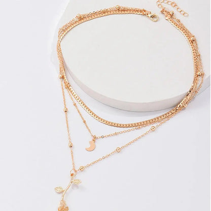Golden Rose Pendant Necklace Unique Joyas
