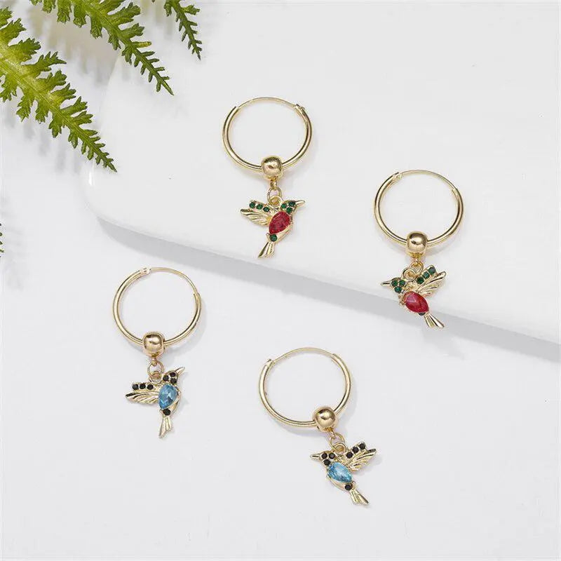Limited Edition Flying Hummingbird Earrings with Zirconia Inlay Unique Joyas