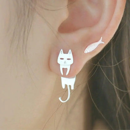Silver Climbing Kitten Earring Unique Joyas