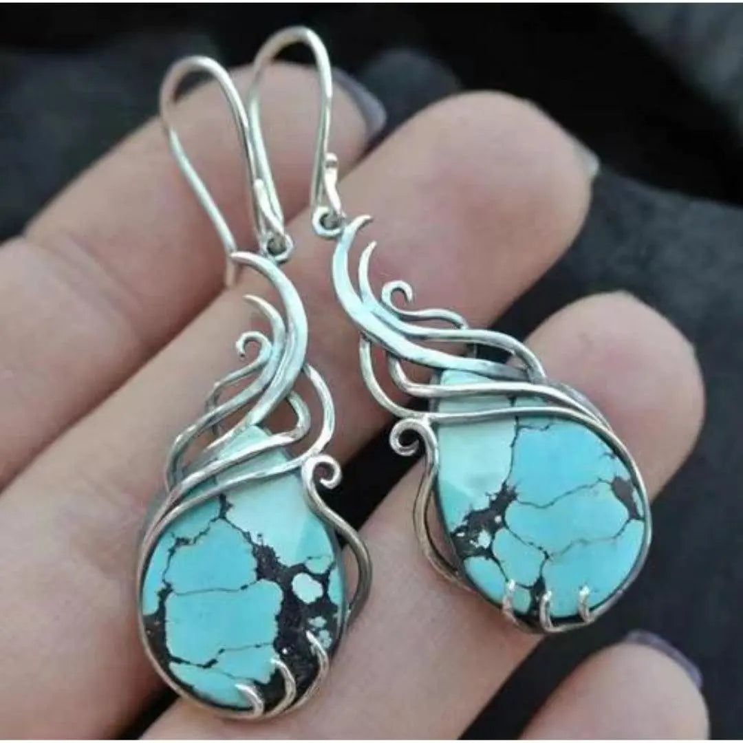 Silver Opal Boho Earrings Unique Joyas