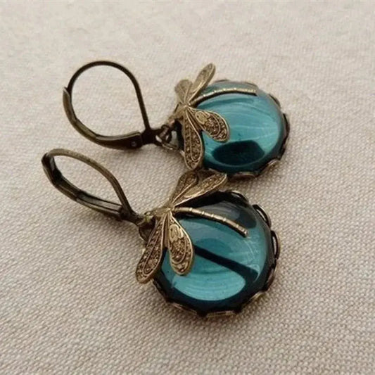 Spherical dragonfly earrings in antique gold Claire Jewelry