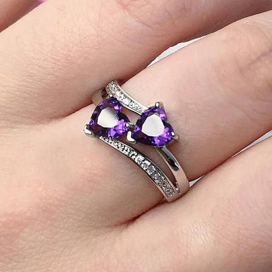 Stylish ring with purple crystal in silver Unique Joyas