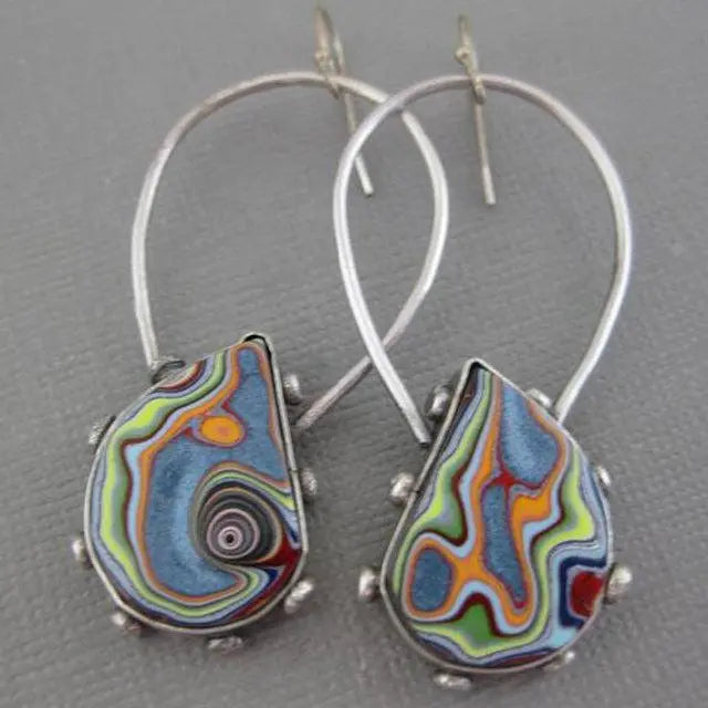 Vintage Multicolor Silver Earrings Unique Joyas