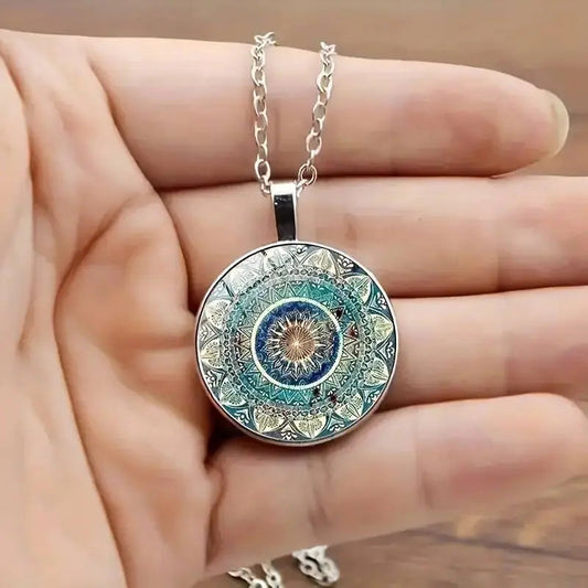 Vintage Rounded Blue Mandala Necklace Unique Joyas